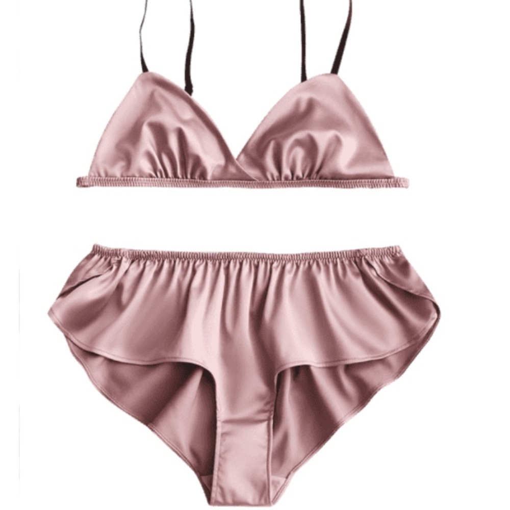 Pink satin bra and panty